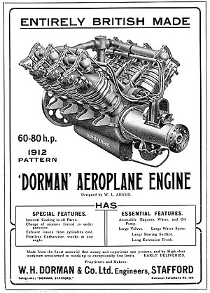 Dorman Aeroplane Engine designed by Walter Lawson Adams in 1911.