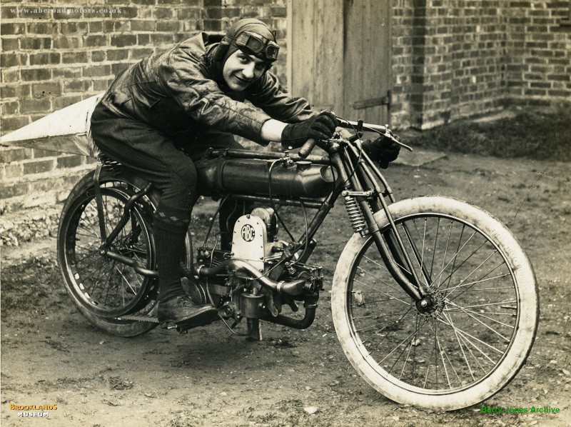 Emerson on the 499cc A.B.C. motorcycle after beating the kilometre and mile records